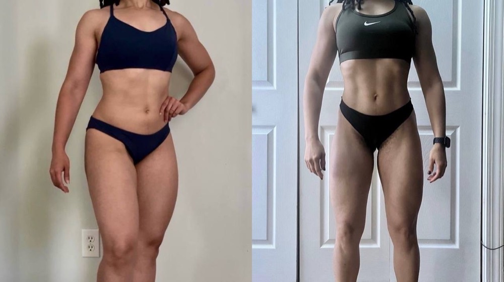 Client before and after, face blurred